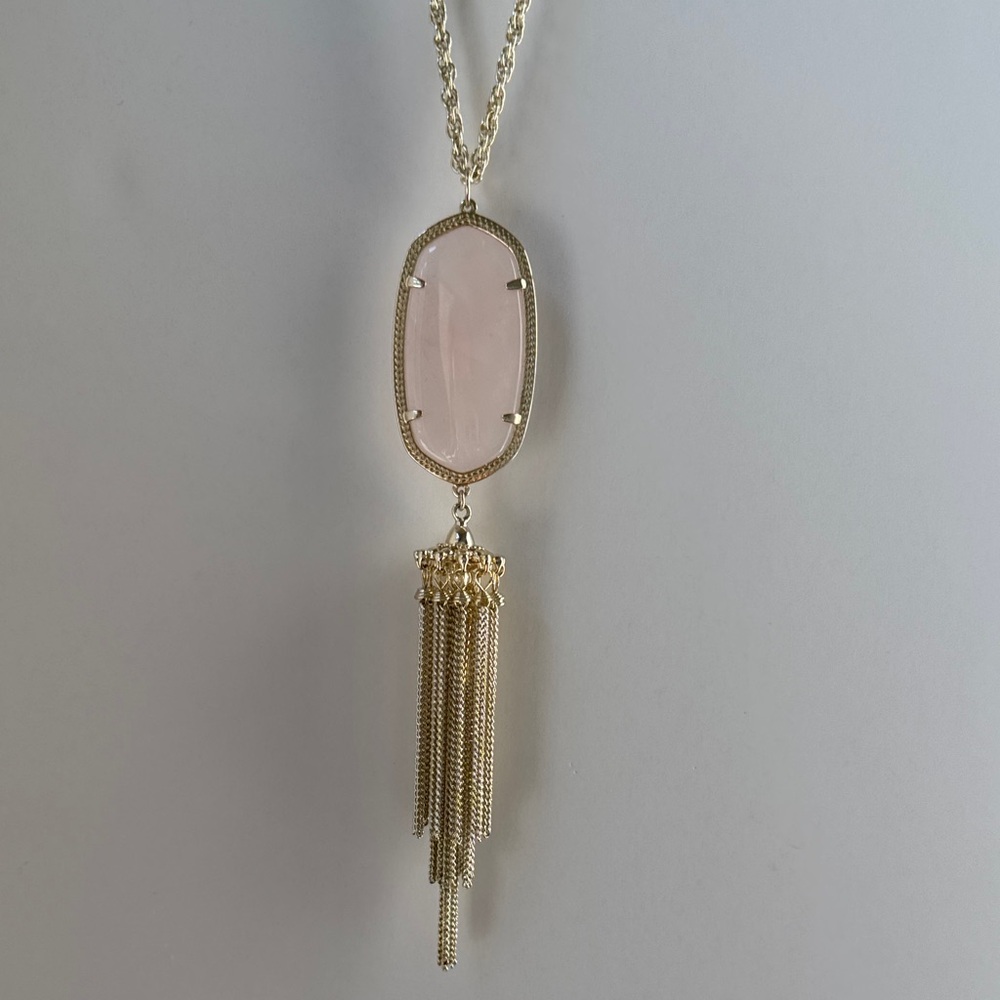 Kendra Scott Rayne Rose Quartz Gold Tassel Pendant Necklace